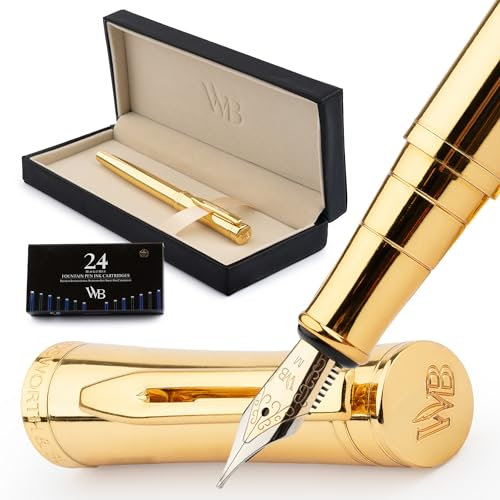Wordsworth & Black Luxus-Füllfederhalter - Atemberaubender Goldstift, 24K Gold-Finish, 18K vergoldete Feder (Medium), Tintenkonverter, Bestes Stift-Geschenkset für Männer und Frauen