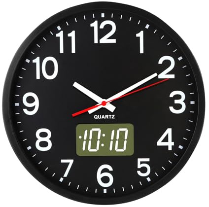 Timegyro Wall Clocks Battery Operated,12'' Silent Wall Clock,Analog and Digital,LED/LCD Digits Display
