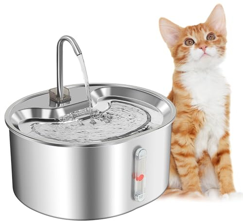 OASTRO Fontaine À Eau pour Chats en Acier Inoxydable, 108oz/3,2L Distributeur Ultra Silencieux avec Filtres pour Chats, Chiens Et Autres Animaux De Compagnie pour Une Utilisation en Intérieur