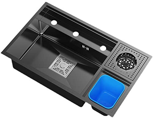 YOtat Grand Évier De Cuisine, Évier Simple en Acier Inoxydable, Évier De Bar avec Rinçage en Verre Et Poubelle, Bassin À Légumes Encastré pour Restaurant, Cuisine, Bar, Café