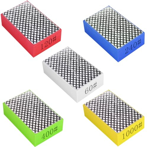 PRITOK Diamant-Schleifschwamm: 5 Stück Diamant Handpolierpads, Diamant-Schleifblock-Set, Glas-Schleifpads, 60, 120, 240, 400, 1000 Körnung, Schleifpad für Fliesen, Beton, Glas, Marmor, Granit, Holz