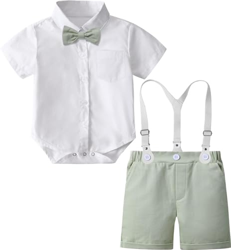 Mintgrön baby pojke kostymer 2 st påsk outfit gentleman skjorta byxor set med fluga hängslen 3–18 månader, Grön, 3-6 månader