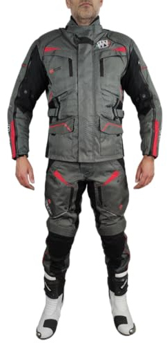 WinNet Tuta Completo Moto in Cordura Giacca e Pantalone con Protezioni Omologate C.E. impermeabile anti acqua pioggia e freddo 4 stagioni invernale ma sfoderabile in primavera estate JT RED (L)