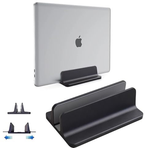 Acrebow Vertical Laptop Stand Holder, Desktop Aluminum Stand for MacBook with Adjustable Dock Size, Fits All MacBook, Surface, Chromebook and Gaming Laptops (Up to 17.3 inches), Black