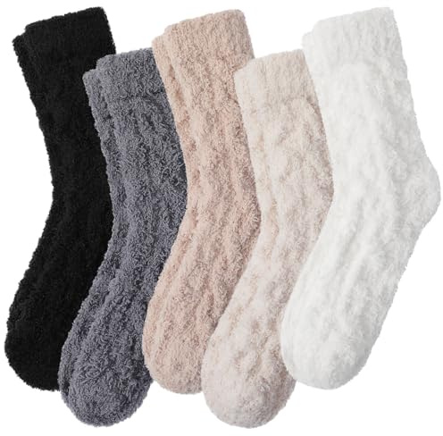 fauson Fuzzy Socks for Women - 5 Pairs Winter Slipper Socks for Women, Cozy Socks for Sleeping, Lounge & Home Comfort