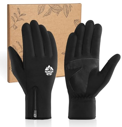 RIGWARL Winterhandschuhe Herren Damen, Wasserdicht Touchscreen Handschuhe mit Anti-Rutsch PU-Leder, Warme Winddicht Fahrradhandschuhe für Reiten Laufen Motorrad Wandern Radfahren
