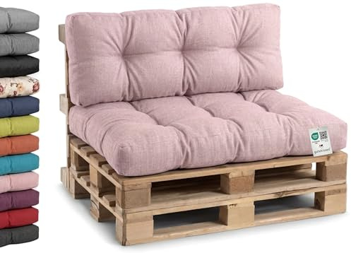 Gutekissen® Palettenkissen, Gartensofakissen, Gesteppte Kissen gefüllt mit granuliertem Poulirette-Schaum, viele Farben und Größen PPI (Set (Sitzkissen 120x80 +Rückenlehne 120x40), Hellrosa)