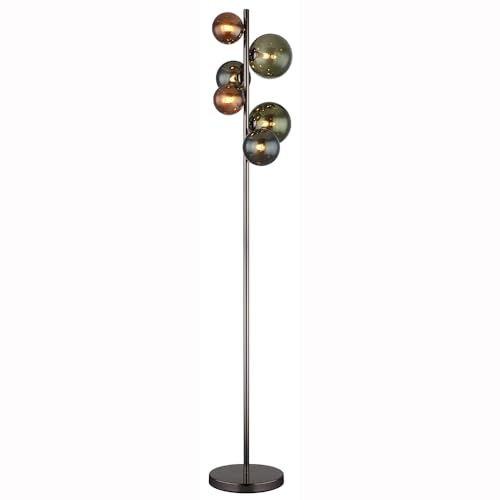 Stehlampe Stehleuchte Beistellleuchte Standlampe Schlafzimmerleuchte Wohnzimmerlampe, Metall Glas grau grün, 6 Flammig G9, LED 3,5W 350Lm 3000K warmweiß, H 155 cm