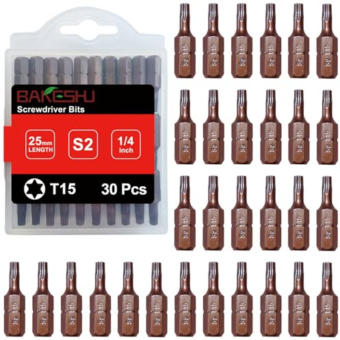 BAKESHU Embouts T15 x 30 pièces, embout Torx T15 1/4 entraînement hexagonal (longueur : 25 mm)