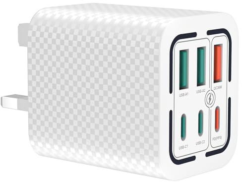 50W USB C Plug Fast Charge 6-Port Multi USB Charger Fast Charging Plug PD Power Adapter +QC Wall Type C Charging Plug for iPhone 16/15/14/13/12 Pro Max XS XR 8, Samsung Galaxy & iPad(White)