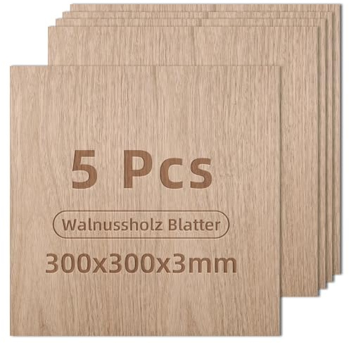 MICHIHOMIE Sperrholzplatte 3mm 300x300mm, 5 Stück Walnuss Holzplatten Zuschnitt nach Maß, Sperrholz zum Basteln, Holz Platte für Modellbau, Laserschnit, Laser Gravur, CNC Router