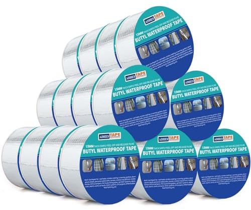 ADHES - Cinta de butilo impermeable de aluminio con goma fuerte, 50 mm x 5 m, 24 rollos de 1,5 mm de grosor para fugas en el techo, grietas en la superficie, hueco del alféizar de la ventana, rotura