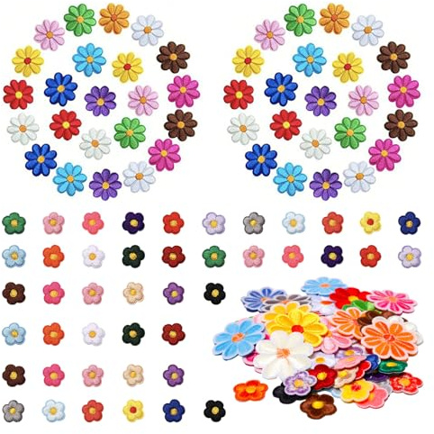 Neikafan Flicken zum Aufbügeln Kinder Blumen 92 Stücke Gänseblümchen Patches zum Aufbügel Blumen Aufnäher zum Aufbügeln für Textilien - Kleidung Jeans Taschen Dekoration, 2 Größen