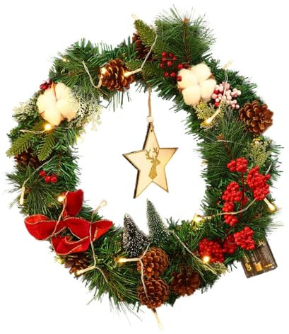 MAGICLULU Weihnachtskranz Türdeko Hängend ø Simuliertes Blumen Zapfen Ohne Licht Weihnachtsgirlande Innen Außen Festliche Türrahmen Dekoration