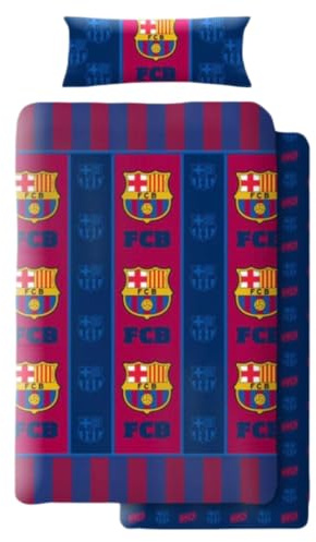 Set di Biancheria da Letto R. Madrid Calcio, 3 Pezzi (Fodera per Materasso, Copripiumino e Federa per Cuscino), Lenzuola del Madrid, Regalo, Ufficiale Calcio Madrid, (Barcellona, 150 cm)