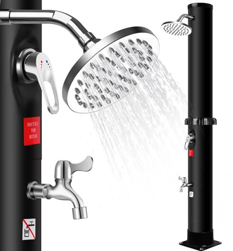 Douche Solaire Exterieure 35L avec Pommeau de Douche Rotatif, Douche à Pied et Thermomètre intégré, Douche de Jardin Piscine sans Raccordement électrique, 60°C Max, Noir (60L)