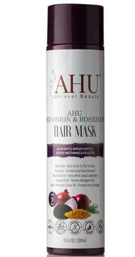 AHU Red Onion & Rosemary Hair Mask, Natural Hair Treatment for Damaged Hair, Black Seed Oil & Fenugreek, 300ml