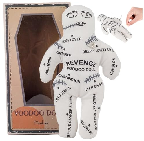Voodoo Dolls 8, 5x5, 1 '' White Polyester Baumwolle Scary Puppe mit unruhigen Drucken gruselige Puppe Rache Negative Horrorpuppen für emotionale Freisetzung Halloween Decor
