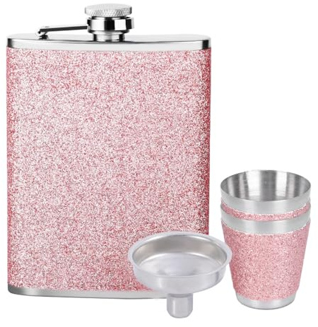 Zasvec Juego de Petaca de Acero Inoxidable para Mujer Frasco de Bolsillo con Embudo y Vasos de Chupito de Acero Inoxidable Petaca Portátil Frasco para Fiestas, Camping, Regalos, 8oz/240ml