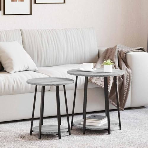 WSJHUHK Mesas auxiliares de tablero de partículas Sonoma gris, mesa auxiliar de almacenamiento de metal, muebles, mesas, mesas auxiliares, mesas auxiliares
