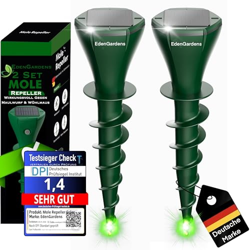 EdenGardens SOLAR MOLE PRO Maulwurf Vertreiber bestes Mittel gegen Wühlmäuse & Maulwurf - Maulwurfschreck Maulwurfvertreiben (2er Set)