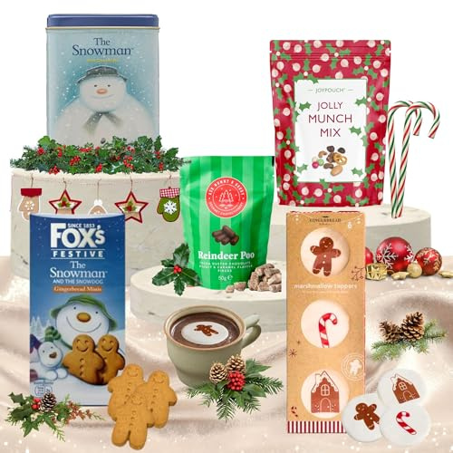 Christmas Hot Chocolate Gift Set With The Snowman Gifts Hot Choc Tin, Gingerbread Biscuits, Marshmallows & Festive Treats – Xmas Eve Box, Hot Chocolate Hamper & Christmas Hamper For All Ages
