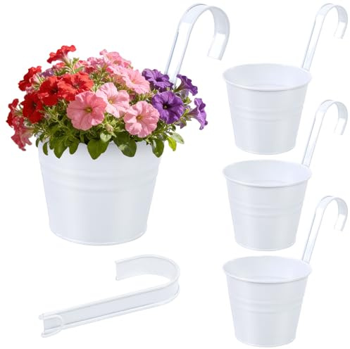 CITÉTOILE - Juego de 4 Macetas Colgantes Medianas con Agujero de Drenaje - Diseño Elegante en Blanco o Negro para Plantas Aromáticas, Suculentas y Decoración de Pared, Blanco