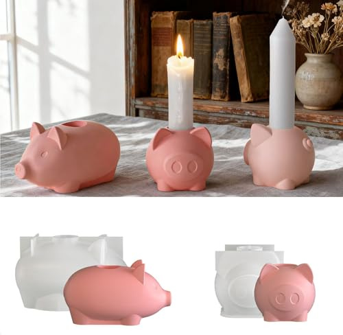 Silikonformen Gießformen Ostern, 2 Stück Glücksschwein Silikonform Kerzenhalter Silikonform Schwein Gipsformen zum Gießen Gießform Kerzenhalter Gießformen Silikon Weihnachten für DIY (A)