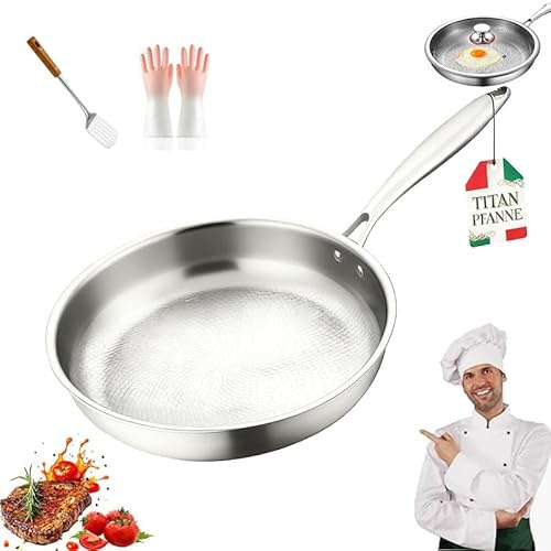 Generico 20/24/26/28/30cm Padella in Titanio Non Rivestito Con Coperchio, Titanio Martellato, Rivestimento Antiaderente, Durevole, Resistente Al Calore, Resistente Ai Graffi (Senza Copertura,20cm)