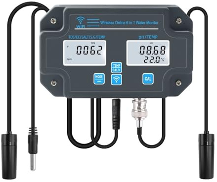 YFDGD Wassertester Smart WiFi Aquarium Meerwasser Salzgehalt Wasserqualität Meter PH EC TDS Salz Temp Datenlogger Tester Monitor for Aquarien Mehrzweck Genau Einfach
