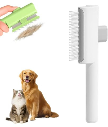 Katzenbürste, Katzenhaarbürste mit Langen und Kurzen Metallzähnen, Fellbürste mit Metallzinken & Silikon für Langhaar & Kurzhaar Katzen und Hunde Unterwolle Lose Haare Entfernen (1, Weiß)