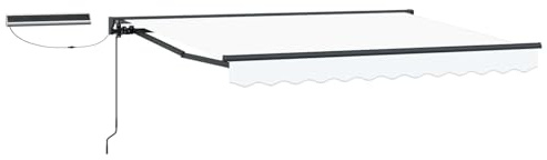 HFXHIJXQ Toldo de brazo articulado de 3,5 x 2 m, color blanco, semircasete extensible para terraza y jardín, marco de antracita estable de aluminio y acero con manivela