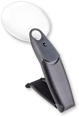 Carson Freehand 2,5X Hand- und Standlupe mit Klappständer, LED und 5,5X Spotlinse (FH-25), Schwarz