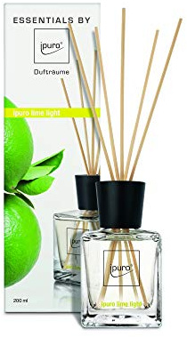 ipuro Essentials Raumduft lime light - Raumduft für gute Laune - Lufterfrischer mit hochwertigen Inhaltsstoffen (200ml) - aus Glas mit Rattanstäbchen