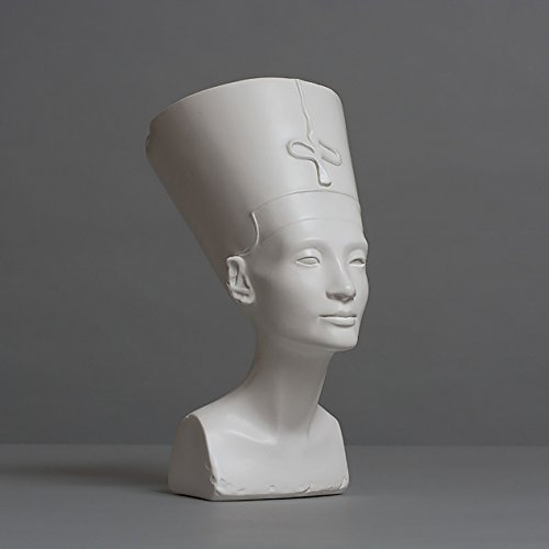 Nofretete Skulptur aus hochwertigem Zellan, echte Handarbeit Made in Germany, Büste in weiß, 18cm
