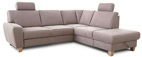 Cavadore Ecksofa Wisconsin mit Federkern / Couchgarnitur in Lederoptik mit 2 Kopfstützen / Landhausstil / Holzfüße in Buche / Mikrofaser in Lederoptik / 248 x 88 x 215 cm / Hellgrau