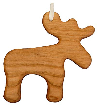 mitienda mit Liebe gemacht Christbaumschmuck aus Holz Elch, Geschenkanhänger, Geschenkanhänger, Holzschmuck, Anhänger aus Kirschbaum