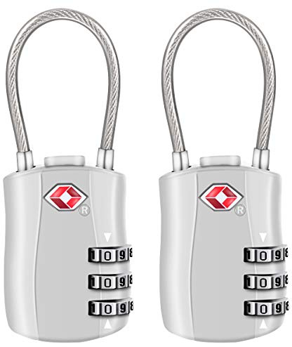 [2 Pack] Serrures à bagages TSA, Diyife cadenas de sécurité à 3 chiffres, cadenas à combinaison, code de verrouillage pour les valises de voyage valise sac de bagages etc. -Argent | 3 Chiffres, Câble Flexible, Mini Cadenas Sac à Dos, Serrures pour Bagages, Les Valises de Voyage, Sac de Bagages