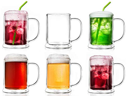 Creano 6 Bicchieri Birra Doppia Parete 500ml – Vetro Termico Isolante in Borosilicato – Bicchiere da Birra Elegante Resistente Lavabile in Lavastoviglie – Idea Regalo -Set 6x 500ml