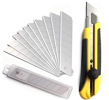 Scimaker 25MM Heavy Duty Utility Knife, Box Cutter with 10pcs SK-5 Retract Blades, Snap-Off Cutters with Rubber Grip for Cardboard, Boxes, DIY Crafts