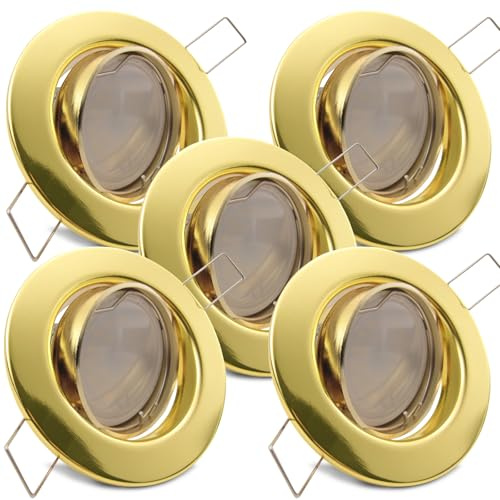 trendlights24 Decora LED Einbaustrahler flach dimmbar Gold 230V 5W 5er Set | extra flach, ET 35 mm, Spot, 400lm, Neutralweiß, 4000K, austauschbar, Deckenspots, Decken Einbauleuchte, rund, schwenkbar