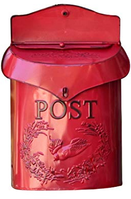 TentHome Cassetta Postale da Esterno in Ferro Battuto Vintage a Parete Rossa, Cassetta delle Lettere Filo Muro Cancello Rustica, Buca Lettere Originale Decorativa per Matrimonio Villa Giardino Feste