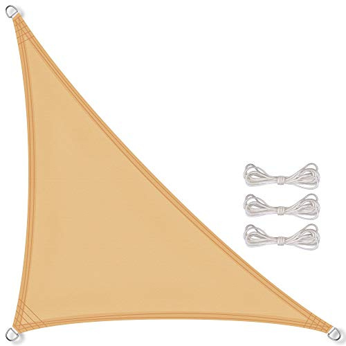 CelinaSun Sonnensegel wasserdicht PES Dreieck rechtwinklig 2,5x2,5x3,5m Sand beige UPF 50+ Premium Sonnenschutz inkl Befestigungsseile