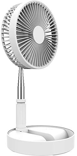 El escritorio plegable del ventilador, portátil telescópica Ventilador de pie con 7200mAh batería recargable, 4 velocidades pedestal ajustable de soporte de suelo Ventilador para el hogar,Blanco