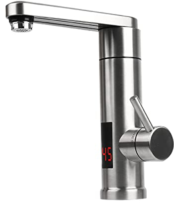 Elektrische Heizung Wasserhahn,220V 3000W Sofort Warm 304 Edelstahl Elektrisch Warmwasserhahn,360º Drehung KüChenarmatur mit LED Digitalanzeige,Einhand Spültischarmatur Für Küche,Bad