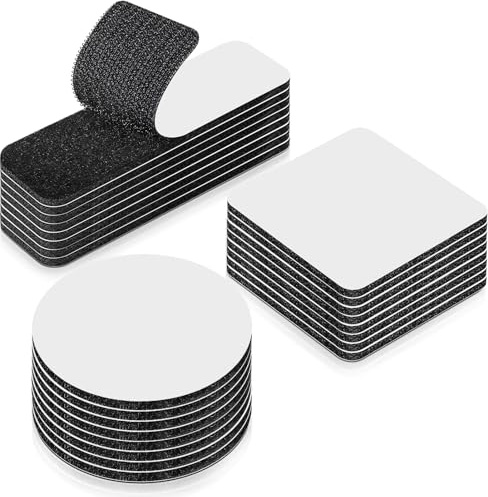 HOMMAND Adhesivo Doble Cara Fuerte, 24 x Belcro Adhesivo Doble Cara Hook y Loop, Reutilizable Nylon Doble Cinta Cara Extra Fuerte para Hogar y Oficina, Escuela, Rectangular/Cuadrada/Redonda, Negro