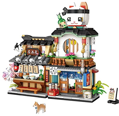 Japanisch Straßenansicht Izakaya Shop Mini Bausteine, MOC Creative STEM Japanisch Toys Friends mädchen Model Set, 789 PCS Klemmbausteine Haus Toy Gift (Nicht kompatibel mit großen Japan Haus)