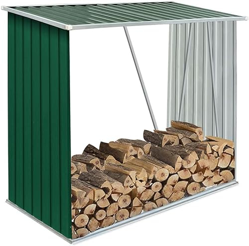 KOIECETA Brennholzlager Kaminholzunterstand Brennholzregal Brennholzunterstand Kaminholzständer Holzlager Verzinkter Stahl 163x83x154cm (Grün)