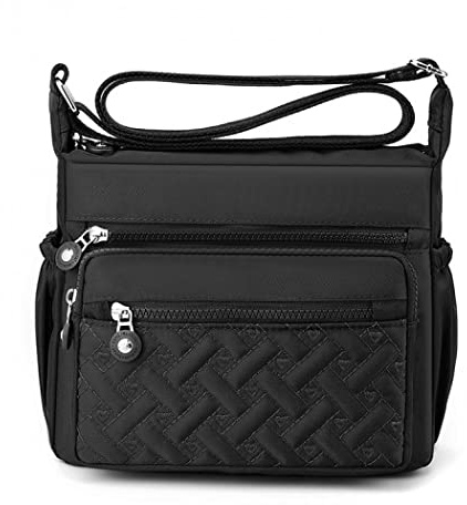 Womens Multi Pocket Casual Waterproof Crossbody Handbags Shoulder Messenger Bag for Travel Hiking Daily (Black)