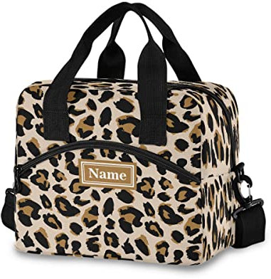 Bolsa de almuerzo personalizada para niños, diseño de leopardo, aislada, lonchera personalizada, organizador de almuerzo de gran capacidad para niños y niñas